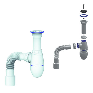 B120 Сифон для мойки с литым выпуском 1 1/2 и с гибким соединением д.40х40/50