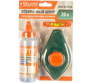 Отбивочный шнур 20м с красящим порошком + уровень Sturm!
