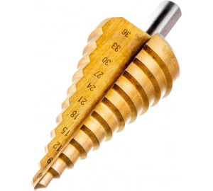 Сверло ступенчатое по металлу 6-36мм шаг 3мм HSS+TIN прямое Sturm!