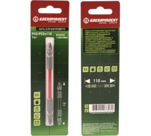 Биты двустор., торсион., PH2xPZ2x110мм, сталь S2, 1шт, БОЕКОМПЛЕКТ