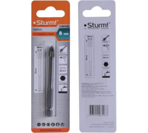 Сверло по стеклу и кафелю, d 8мм, шестигранный хвостовик, 4 грани, Sturm!