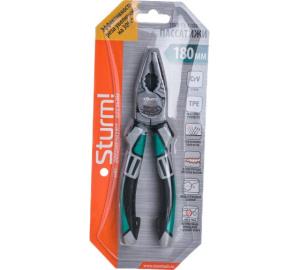 Пассатижи 180мм, CrV,+30% к силе реза, тефлоновое покрытие,TPE рукоятки, Sturm!