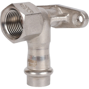 ROMMER Угольник настенный с креплением ВПр-ВР, 15х1/2, из нержавеющей стали прессовой