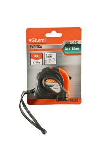 Рулетка мини 2x11.5мм, обрезиненный корпус, Sturm!