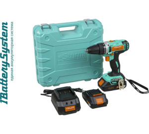 Дрель аккумуляторная Sturm!, 20В, 1BatterySystem, 32Нм, конусный патрон, 2х2.0Ач, кейс