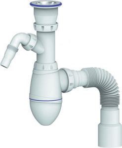 A120 Сифон для тюльпана, умывальника с литым выпуском 1 1/2 и гибким соединением д.40х40/50