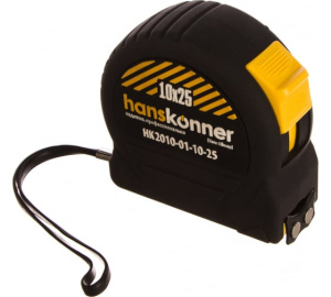 Рулетка 10x25, 2 стопа,противоударный корпус SoftTouch,мощный магнит,Hanskonner