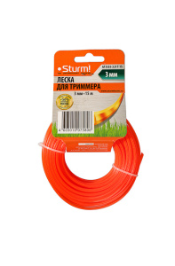 Леска для триммера d=3.0 мм, l=15м, СЕМИГРАННИК, оранж, картон, Sturm!