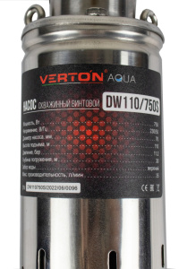 Скважинный винтовой насос Verton AQUA DW110/750S (750 Вт, 230 В//50 Гц, Q max 35 л/мин, H max 110 м.