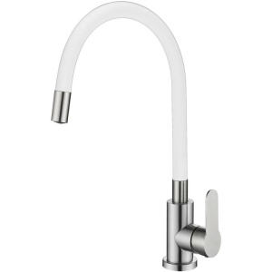 Смеситель для кухни OUTE T40193B одноруч, с гибким изливом 28 см, гайка, бел, нерж [1/10]