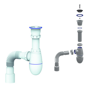 B220  Сифон для мойки с прикручивающимся выпуском 1 1/2 и с гибким соединением д.40х40/50