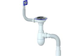 B425 Сифон для мойки с выпуском 3 1/2 и прямоугольным переливом, с гибким соединением