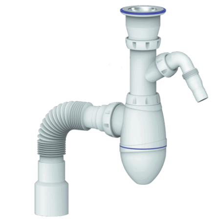 Сифон для тюльпана, умывальника с прикручивающимся выпуском 1 1/2 с выходом под стиралку и гибким со
