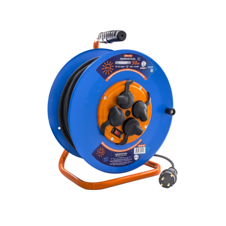 Удлинитель силовой на металлич. катушке, 4 розетки, IP44, КГ 3х1,5мм², 16А, 3,5кВт, с/з, 50м, (шт.)