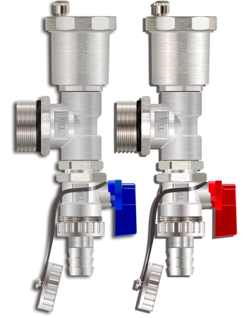Концевой элемент для коллектора в сборе(тройник, воздухоотводчик, дренажный кран) TIM (комплект)
