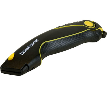 Нож, трапециевидное лезвие, 4 доп. лезвия, SK2, TPR рукоятка, Hanskonner