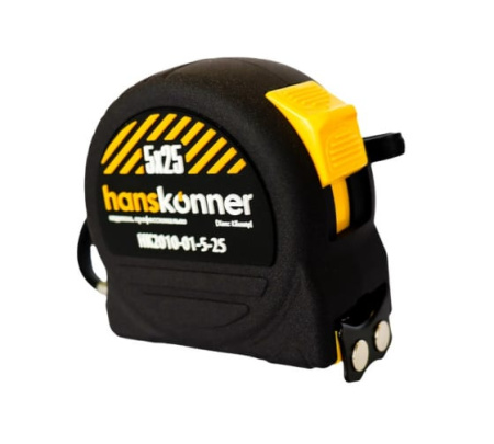 Рулетка 5x25 (доп+0,5м),2 стопа,корпус SoftTouch,супермощный магнит,Hanskonner