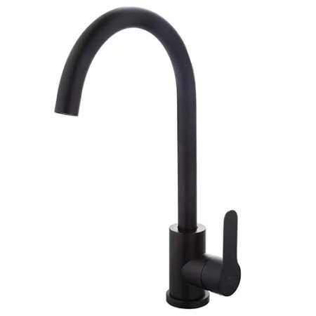 Смеситель для кухни OKATANA OK01-0017 одноруч, с высоким изливом 15 см, гайка, черн [1/10]