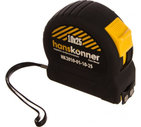 Рулетка 10x25, 2 стопа,противоударный корпус SoftTouch,мощный магнит,Hanskonner