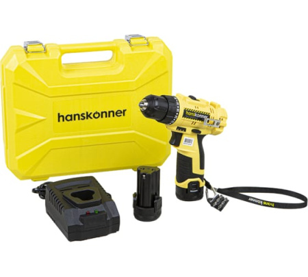 Дрель аккумуляторная б/щ Hanskonner, 12В, 30Нм, 2х2.0Ач, кейс