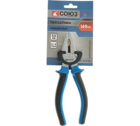 Пассатижи ОСОБО ПРОЧНЫЕ ГУБКИ , двухкомп. рукоятки, CrV, 160 мм, СОЮЗ