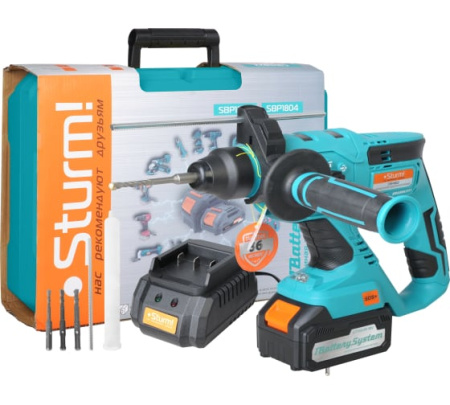 Перфоратор аккум б/щ Sturm!, 18В, 1BatterySystem, 2.2 Дж, 4 реж, 20мм, 1х3.0Ач, ЗУ,кейс