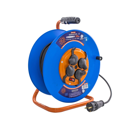 Удлинитель силовой на металлич. катушке, 4 розетки, IP44, КГ 3х1,5мм², 16А, 3,5кВт, с/з, 30м, (шт.)