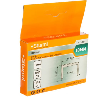Скобы для степлера 10мм (тип 53) в упак. 1000шт,оцинкованные,закаленные, Sturm!