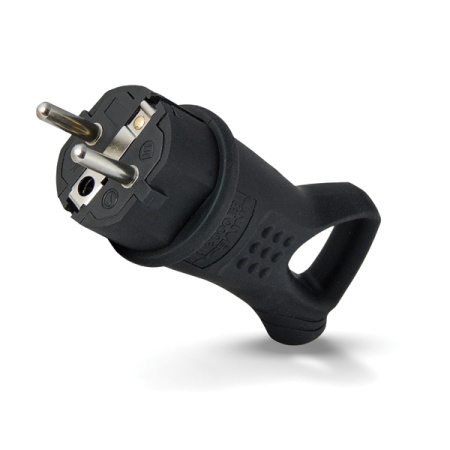 Вилка каучук, с ушком, однофазная 16А, с/з, черная