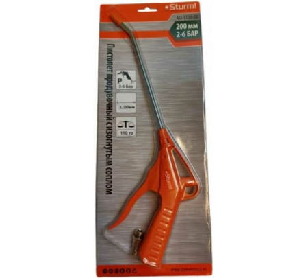 Пистолет продувочный изогнут сопло 2-6 бар, d=3.8мм, сопло l=200мм, Sturm!