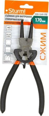 Съёмник стопорных колец 170мм, изогнутые губки, сжим, Sturm!