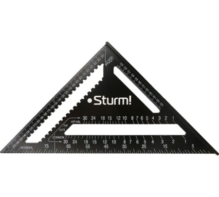 Угольник 300мм, алюминиевый сплав, чёрная оксидация, белая шкала, Sturm!