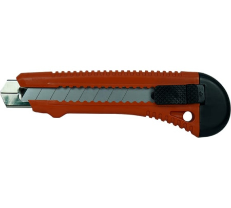 Нож, 18 мм, выдвижное лезвие, механич. фиксатор, металл. направляющая Sturm!