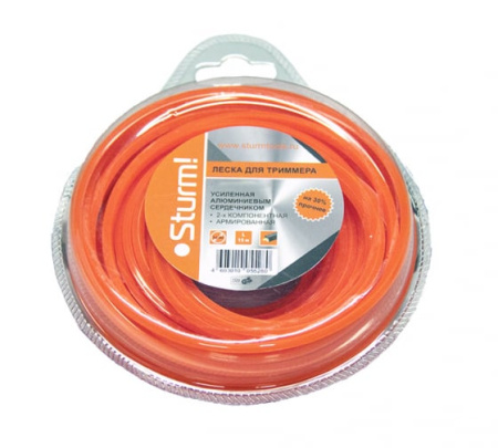 Леска для триммера, d=2.0 мм, l=15 м, КВАДРАТ, оранж., КАРТОН Sturm!