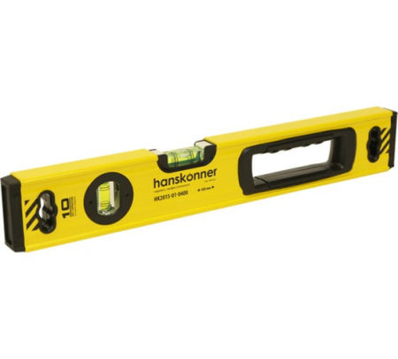 Уровень алюм.400мм,3 колбы,усилен,фрезеров., двойной обзор, 0,5мм/м, Hanskonner